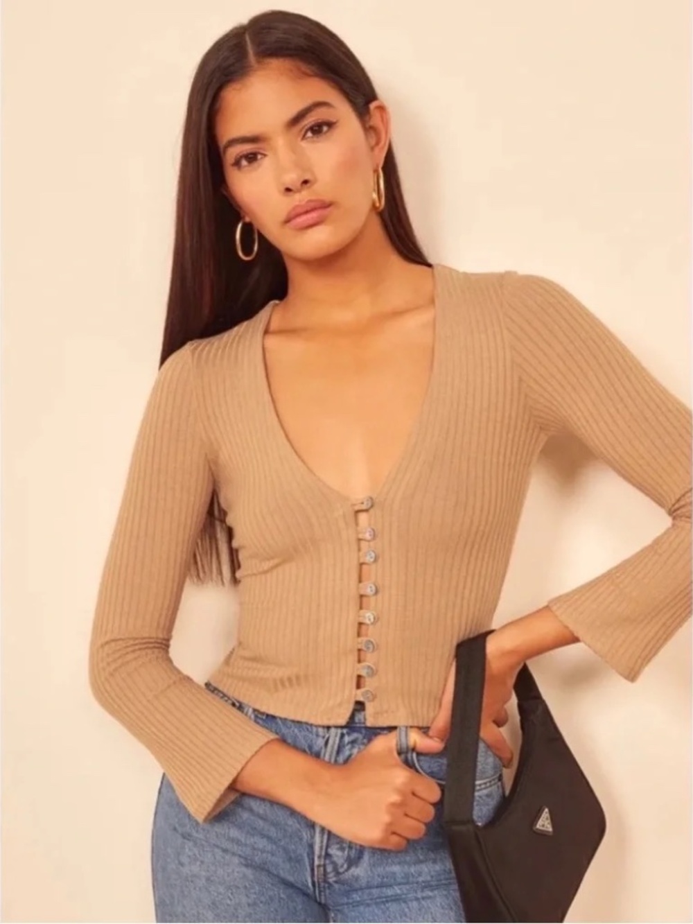 Reformation Gellar Knit Top In Buff